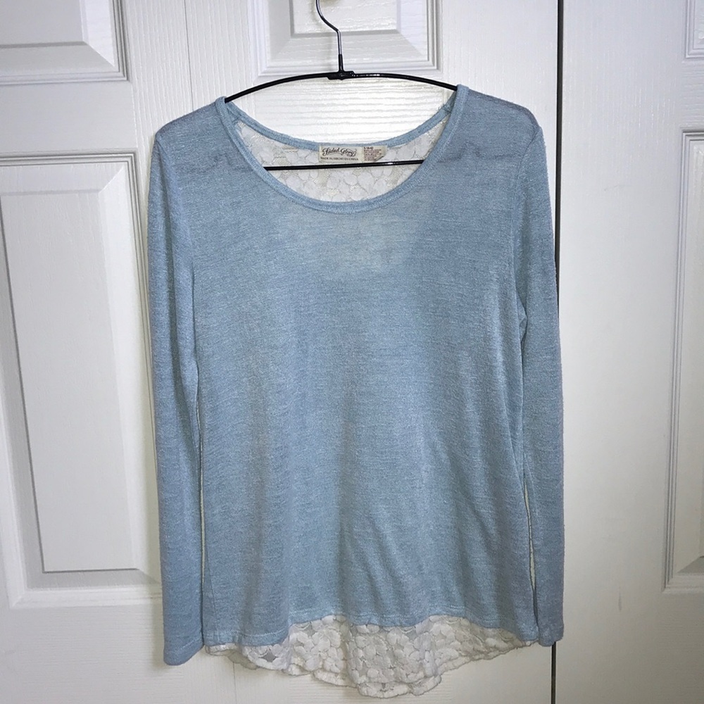 Light Blue Lace Long Sleeve Blouse